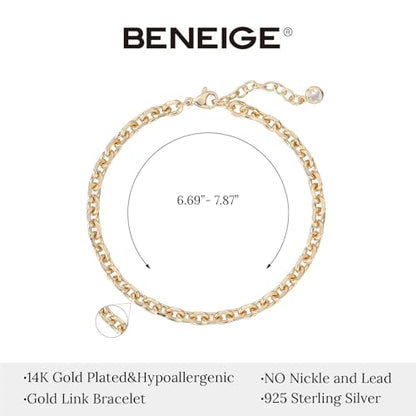 BENEIGE Gold Bracelets for Women 14k Gold Paperclip Bracelets Binding Bracelet, Adjustable Bracelets for Women Dainty Handmade Link Bracelet - color: circle