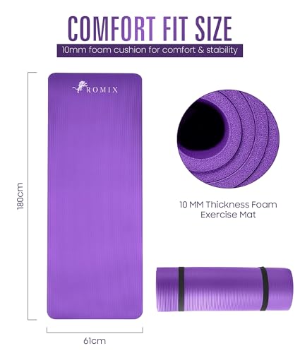 ROMIX Yoga Mat Thick 2/5 Inch (10mm), 72"L x 24"W Non-Slip Workout Mat, Large Yoga Mats for Women Men With Carry Bag and Strap, Exercise Mats for Home Workout Meditation Training Equipment