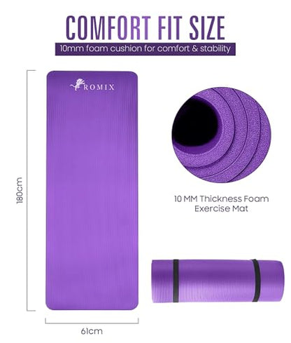 ROMIX Yoga Mat Thick 2/5 Inch (10mm), 72"L x 24"W Non-Slip Workout Mat, Large Yoga Mats for Women Men With Carry Bag and Strap, Exercise Mats for Home Workout Meditation Training Equipment