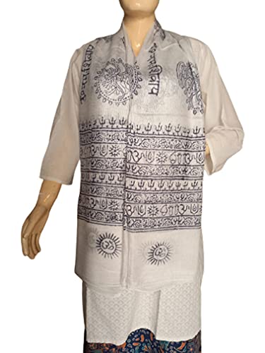 KVR Hindu Pooja Religious Cotton Indian prayer scarf with OM Krishna Ganesha Shiva Nataraja yoga spiritual auspicious prints - color: White-natraja-2