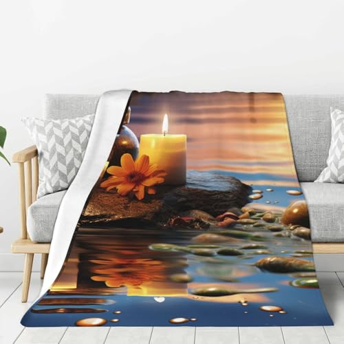 60"X50" Throw Blanket Plush Flannel Fleece Blanket Soft Lightweight Candles Meditation Stones Cozy Blankets for Bed Couch Sofa Travel - size: 60"x50"