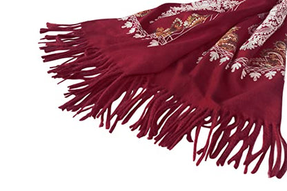 Urban CoCo Women's Embroidered Tassel Long Shawl Oversize Scarf Wraps for Women - color: #2-wine