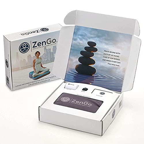 Modern Comfort Inflatable Meditation And Yoga Cushion Set by ZenGo™ - Seat (Zafu) + Mat (Zabuton)⎟ Yoga Bolsters - Two Sizes⎟ Includes Multi-Use Inflator ⎟ Indoor and Outdoor Use ⎟High Seat [5.5”-9”] - size: High Seat [9”]