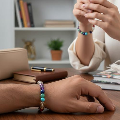 The Alchemist's Arcanum Adjustable Beaded Wrist Accessory for Men and Women, Stretch Fit Stone Bead Jewelry for Daily Wear and Gifting - color: 7 Chakra