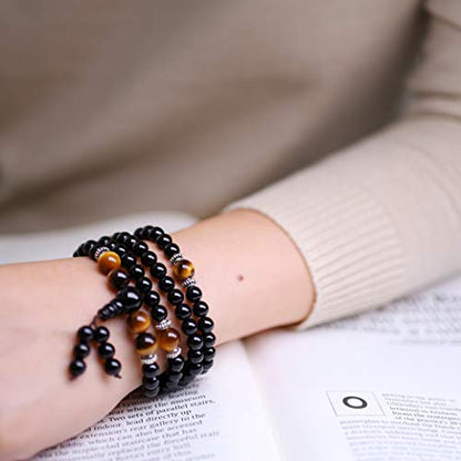 108 Beads Obsidian Stone Mala Bracelet Necklace - style: Red Tiger Eye & Onyx