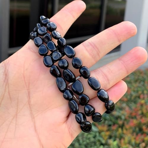 Adabele 1pc Natural Stretch Gemstone Bracelet 7mm-10mm Free Form Bead 7 Inch 7.5 Inch Healing Crystal Engergy Quartz Chakra Jewelry Women Birthday Gift - color: Black Tourmaline, size: 7 Inch (bead size 7-10mm)