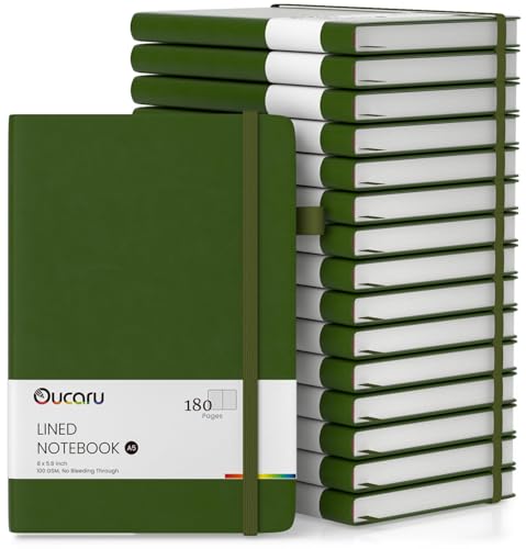 Oucaru Lined Journal Notebook, 16 Pack, 180 Pages, A5 Journals for Writing, 100 GSM Thick Paper, Small Notebooks Daily Journal for Women Men Work, Business, School, Travel Supplies - color: Army Green
