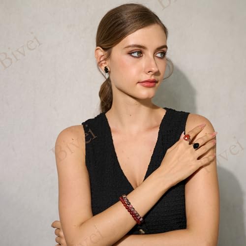 Bivei 8mm Beaded Bracelets for Women Handmade Semi Precious Natural Stone Stretch Elastic Jewelry Yoga Protection Gifts - color: Carnelian - Passion, size: Large 8-8.27 inch