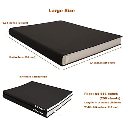Large Thick Journal Notebook, Blank Papers, A4 8.4x11.4 inches, 416 Pages, Soft Faux Leather Cover Sketchbook for Writing Drawing (Black, Plain) - color: Black, Plain, 416Pages