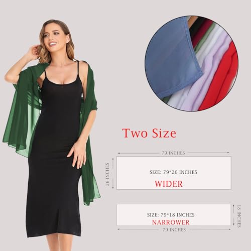 Shawls and Wraps for Evening Dresses Sheer Chiffon Women Elegant Soft Silky Wraps Wedding Bridal Scarf - color: Dark Green, size: 79*26‘’