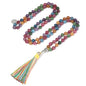 108 Mala Beads Necklace Semi-Precious Gem Stones Meditation Necklace 108 Hand Knotted Japa Mala Beaded Tassel Necklace with Tree of Life Pendant - color: Tourmaline