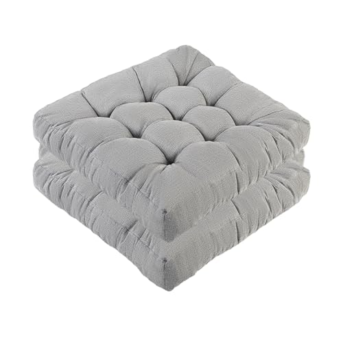 Meditation Floor Cushions Set of 2, Thickened Floor Pillow for Adults, Large Square Pillows Seat Cushion for Tatami Living Room Yoga, Memory Sponge Block Added, 22x22 Inch, Grey