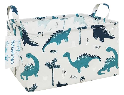 Rectangular Storage Bin Collapse Canvas Fabric Cartoon Storage Basket with Handles for Organizing Home Kitchen Boys and Girls Toys Office Closet Shelf Baskets (Rec green dinosaur) - color: Rec green dinosaur