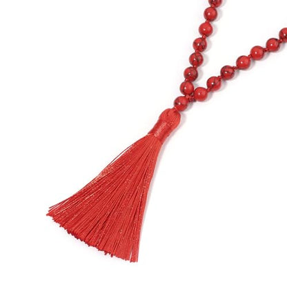 8MM Beads Chakra Long Mala Necklace Natural Stone Meditation Statement Necklace Japa Yoga Buddhist Rosary Prayer Charm Beaded Tassel Necklace - color: Red Turquoise