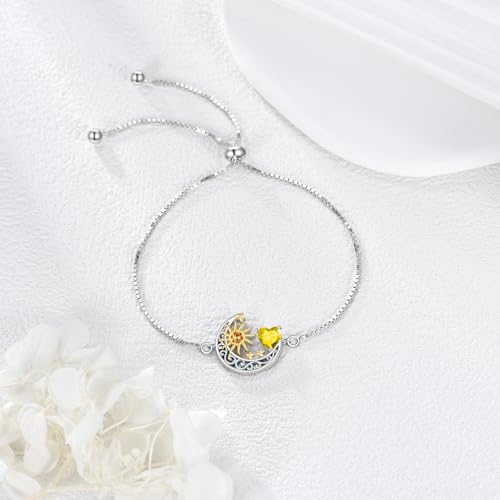 925 Sterling Silver Moon and Sun Star Adjustable Link Bracelet for Women with 12 Month Birthstone Birthday Jewelry - style: 11 - Nov.