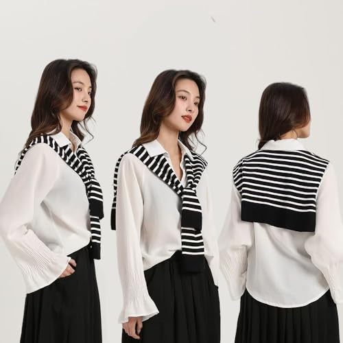 Sweater Shawl Wraps for Women Fashion Knitted Shoulder Shawls Ponchos Casual Sweaters Scarf Cape Wraps with Sleeves - color: 14 Black Stripe