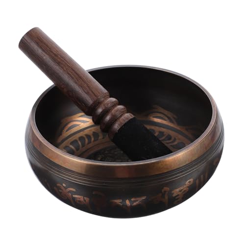 Decorative Tibetan Meditation Bowl with Wooden Stick Yoga Singing Bowl for Stress Relief Deep Relaxation and Mindful Meditation Sessions