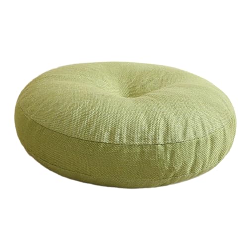 Meditation Cushion Round Floor Pillow Premium Cotton Linen Multifunctional 50x15cm for Tea Ceremony Chair Sofa Bedroom Office, Green - color: Green