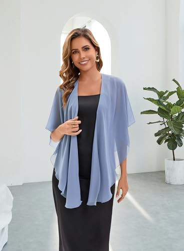 Baoqiya Chiffon Shawl Evening Scarf Shawls and Wraps for Women Wedding Party Bridal Scarves Cover Ups - color: Blue Grey