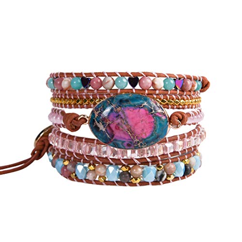 YGLINE Boho Handmade Natural Stone Wrap Bracelets Jasper Crystal Beads Bracelet Jewelry - color: jasper 1-5wrap