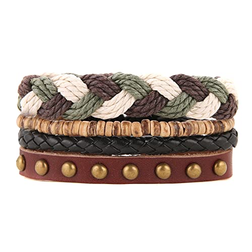 HZMAN Wrap Bracelets Men Women, Hemp Cords Wood Beads Ethnic Tribal Bracelets, Leather Wristbands - style: Cross Braided