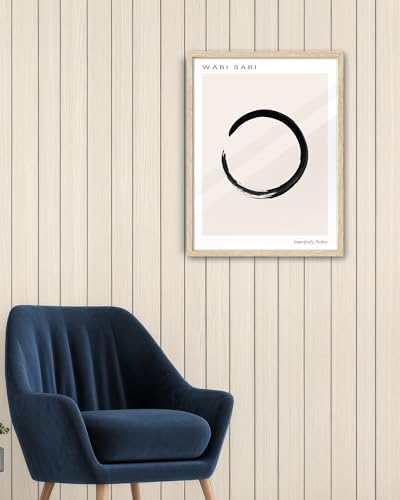 EcoHest Framed Wall Art Zen Buddhism Wabi Sabi Abstract Enso Symbol, 16x20 in OAK Wood Minimalist Japandi Ink Stroke Canvas Wall Art, Mindfulness Meditation Bedroom Set of 1 For Living Room