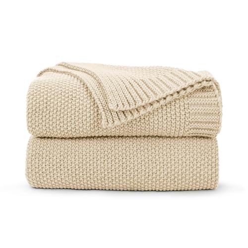 CozeCube Beige Throw Blanket for Couch, Soft Cozy Cable Knit Throw for Bed Sofa Living Room, Lightweight Warm Decorative Farmhouse Christmas Blanket, 50"x60", Light Beige - color: Beige, size: 50"x60"