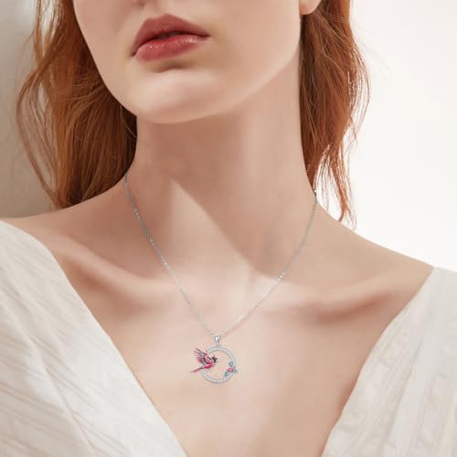 Hummingbird/Phoenix/Owl/Dove/Flamingo/Raven/Blue Jay/Cardinal/Peacock/Eagle/Parrot/Robin Necklace for Women 925 Sterling Silver Bird Pendant Necklace Animal Jewelry Gift for Mother Wife - style: Cardinal Round Necklace