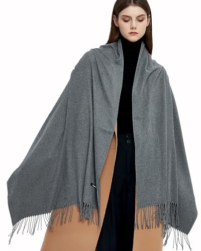 Pashmina Shawls and Wraps Scarfs for Women Wedding Party Winter Warm Long Solid Color - color: Dark Grey