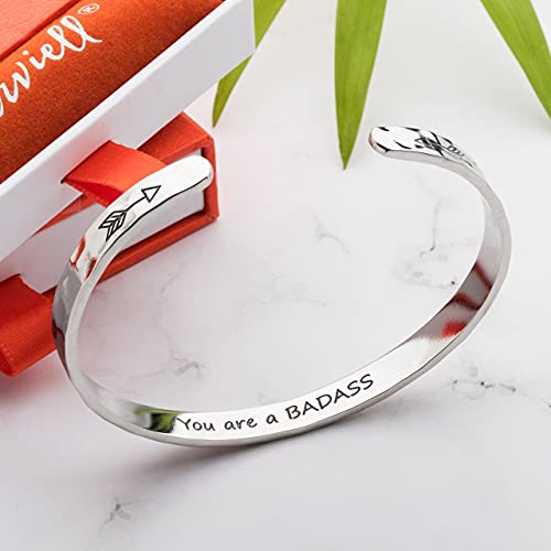 Carviell Bracelet - Gifts for Women – Inspirational, Friendship, Love, Mom, Daughter, Sister, Christian, Graduation, Memorial & Wedding Gifts – 100+ Phrases – Stainless Steel, Gift-Ready - style: BADASS Gift - You are a Badass