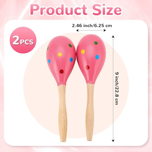 2 Pcs Maracas, 9 Inch Hand Percussion Rattles, Wooden Rumba Shaker Hand Musical Instruments with Clear Rhythm for Music Leraning (Pink Dot-9 Inch) - color: Pink Dot-9 Inch