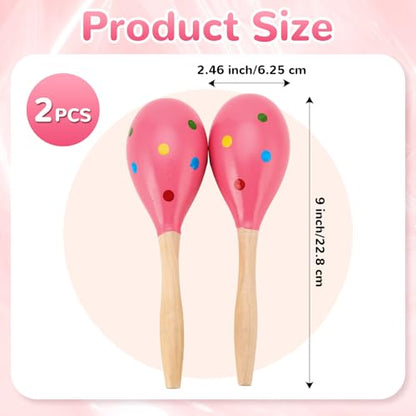 2 Pcs Maracas, 9 Inch Hand Percussion Rattles, Wooden Rumba Shaker Hand Musical Instruments with Clear Rhythm for Music Leraning (Pink Dot-9 Inch) - color: Pink Dot-9 Inch