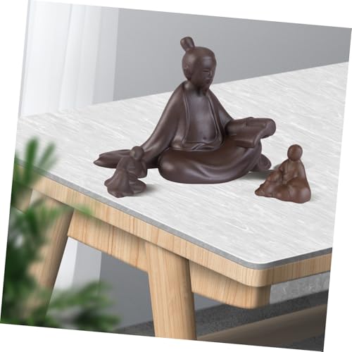 VOSAREA 3pcs Sand Ceramic Household Adornment Zen Rockery Decoration for Home Includes Styles Book and Sitting Figures for Interior Decor and Giving