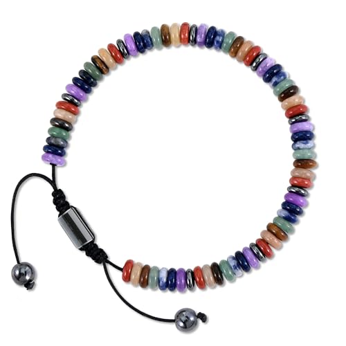 VIBILIA Healing Crystal Bracelets Beaded Bracelets for Men Women Natural Stone Adjustable Bracelets Unique Gifts for Father Son Grandfather Brother Friend - color: Natural