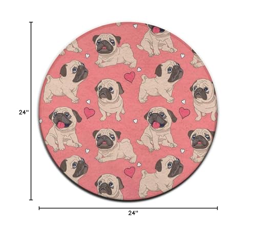 Room Sofa Yoga Soft Round Carpet, Modern Round Area Rug, Non-Slip Machine Washable Kitchen Office Circle Rug Compatible with Funny Cartoon Pugs Puppy Pink 24inch(60cm) - color: Color716, size: 24inch(60cm)