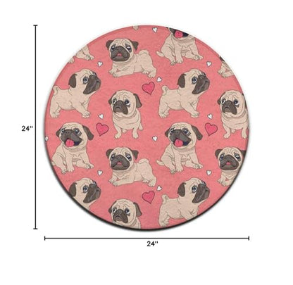 Room Sofa Yoga Soft Round Carpet, Modern Round Area Rug, Non-Slip Machine Washable Kitchen Office Circle Rug Compatible with Funny Cartoon Pugs Puppy Pink 24inch(60cm) - color: Color716, size: 24inch(60cm)