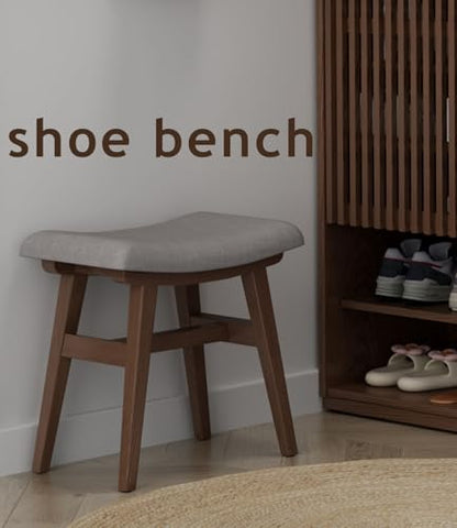 AnywaysWood Wooden Vanity Stool, Makeup Small Bench Seat Solid Wood with Upholstery Saddle Seat Stools Concave Ergonomic Chair Easy to Install for Bedroom Wooden Vanity Chair, Wooden Stool 16" Wide