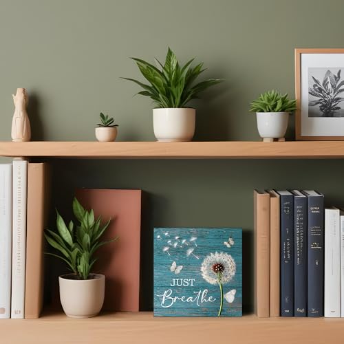 Just Breathe Matters Wooden Sign Desk Decor, Funny Dandelion Wood Box Sign Décor for Home Office Farmhouse Bedroom, Yoga Spa Room Decor, Inspirational Gifts for Women Coworker Friend - style: Art Deco
