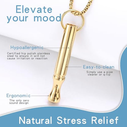Anxiety Breathe Necklace Mindfulness Breathing Necklace Stress Relief Stainless Steel Pendant Necklace for Women Men - color: Rotundity, Gold B