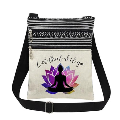 Yoga Meditation Print Crossbody Bag with Adjustable Strap Mystic Lotus Design for Women Messenger Bag Funny Zen Meditation Gift for Her Birthday Gift Stress Relief Holiday Present