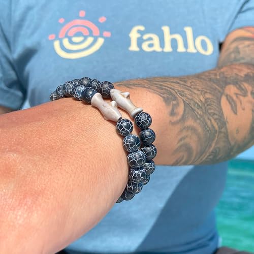 Fahlo Shark Tracking Bracelet – Track a Real Shark's Journey – Supports Wildlife Conservation – Elastic – on Interactive Mobile App Map – Unisex Ocean Conservation Gift - color: Lava Stone
