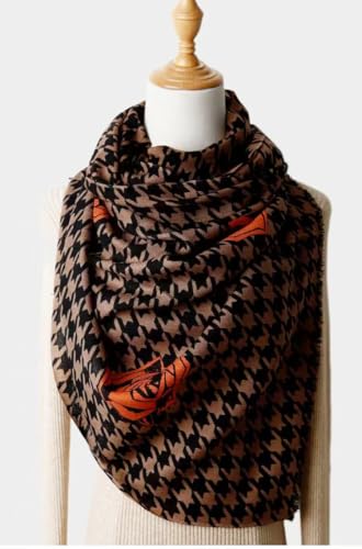 Cashmere-soft Mercerized wool Shawl Pashmina Lightweight Travel Wrap & Evening Scarf |Office |Wedding - color: Thousand Bird Check + Peony Dark Brown