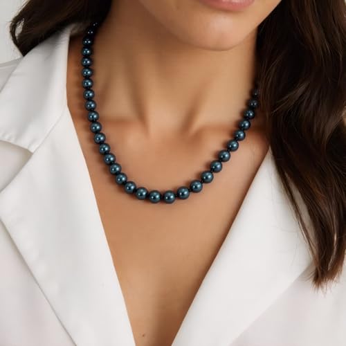 Tahitian Cultured Black Pearl Necklace & Earrings Set | 7.5-8mm Round Exotic Pearls with 925 Sterling Silver Clasp | Luxury Jewelry Gift for Wife/Mom/Girlfriend, 18"+2" Extender - color: Necklace & Earrings