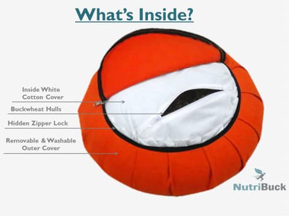 NutriBuck® Buckwheat ZAFU Meditation Cushion Filled with Buckwheat Hulls (Orange)