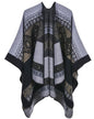 Women's Shawls and Wraps Open Front Poncho Cape Winter Sweater - color: N31-totem Black