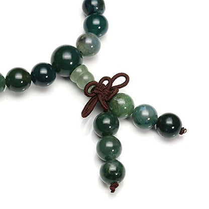 Jovivi 108 Mala Beads Bracelet 6mm 8mm Natural Indian Agate/Green Moss Agate Gemstone Healing Crystal Stone Beaded Bracelet Hand Knotted Prayer Mala Beads Necklace for Yoga Meditation Balance - color: 8mm - Moss Agate