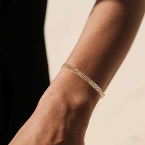 Mesh Link Gold Bracelet for Women 14K Gold Plated Clip Beads Dainty Bracelets Gift for Women - style: Silver-Wave
