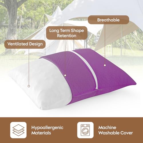 Small Shredded Memory Foam Pillow, Camping Pillow Travel Pillow - Compressible Medium Firm, Breathable Cover, Ideal Backpacking Hiking, Airplane and Car (Purple, L) - color: Purple, size: L-23 X 16 Inch