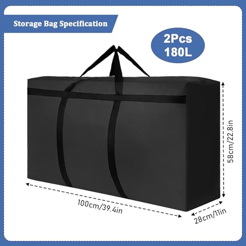 2 Pack 180L Large Storage Bag, Garden Furniture Cushion Storge With Zip Waterproof Sturdy Oxford Moving Clothes Storage Bags Organizer Bags for Bedding Duvets Pillows Clothes