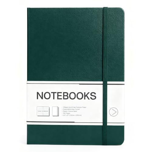 M&G Lined Journal Notebook, 160 Pages, A5 Medium Size 5.6" x 8" for Men Women, 100GSM Thick College Ruled Paper for Journaling, Writing, Work & Office, Leather Hardcover, Green - color: Green, style: Lined